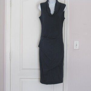 Standart James Perse Navy Cowl Neck Sleeveless Ruched Side Midi Dress Size 2